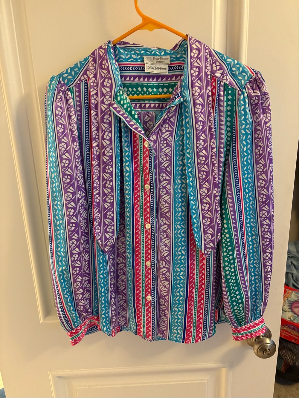 Vintage Saks Fifth Avenue tie neck patterned blouse
